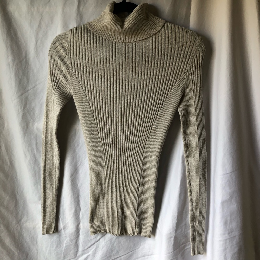 Express Glitter Beige Turtleneck Ribbed Sweater